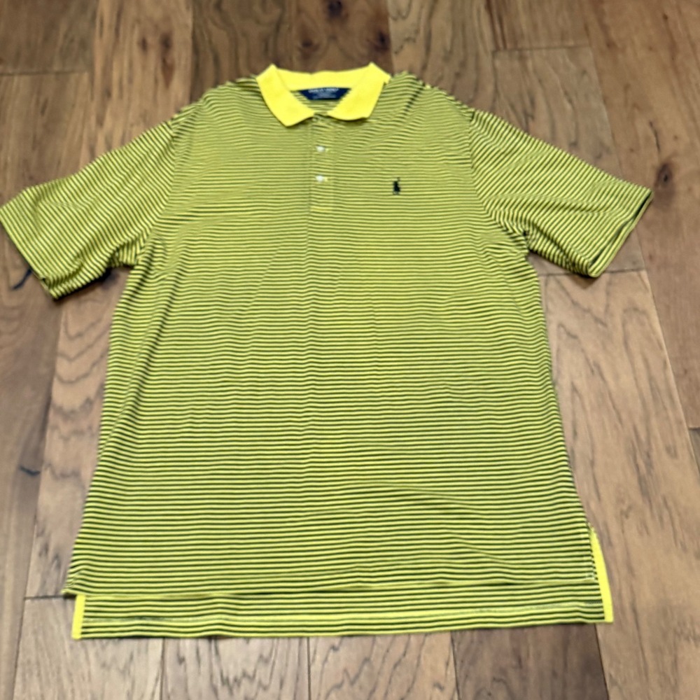Polo‎ Golf Ralph Lauren Men's XL Yellow Navy Striped Pima Cotton Polo Shirt